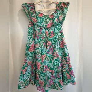Terra & Sky Tropical Floral Ruffle Sundress Green Pink - NWT - Size - 3X